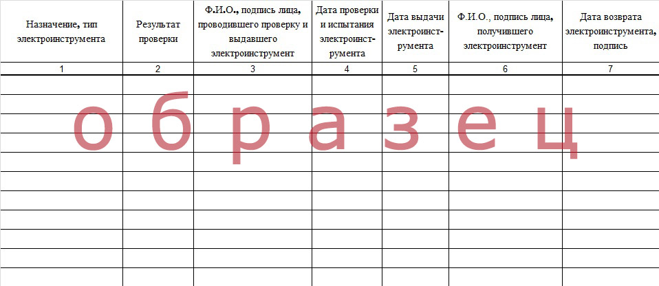 Журнал учета и осмотра электроинструмента образец