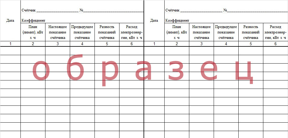 Журнал учета электроэнергии образец
